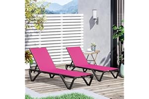 DOMI OUTDOOR LIVING Domi Pool Lounge Chairs Set of 2, Aluminum Patio Chaise Lounge with Wheels, 5 Position Adjustable, All Weather Outdoor Lounge Chairs for Beach, Yard, Balcony, Poolside, Pink