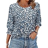 Spring Tops for Women 2026 3/4 Sleeve Blouse Crewneck Pleated Tunic Tops Dressy Casual Shirts Business Work Outfits