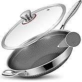 LOLYKITCH 13-inch Nonstick Wok & Stir-fry Pan with Lid, Induction Compatible, Tri-ply Stainless Steel Ceramic Coating Cookware, Perfect for Stir-frying, Sauté, and Simmering, Dishwasher and Oven Safe