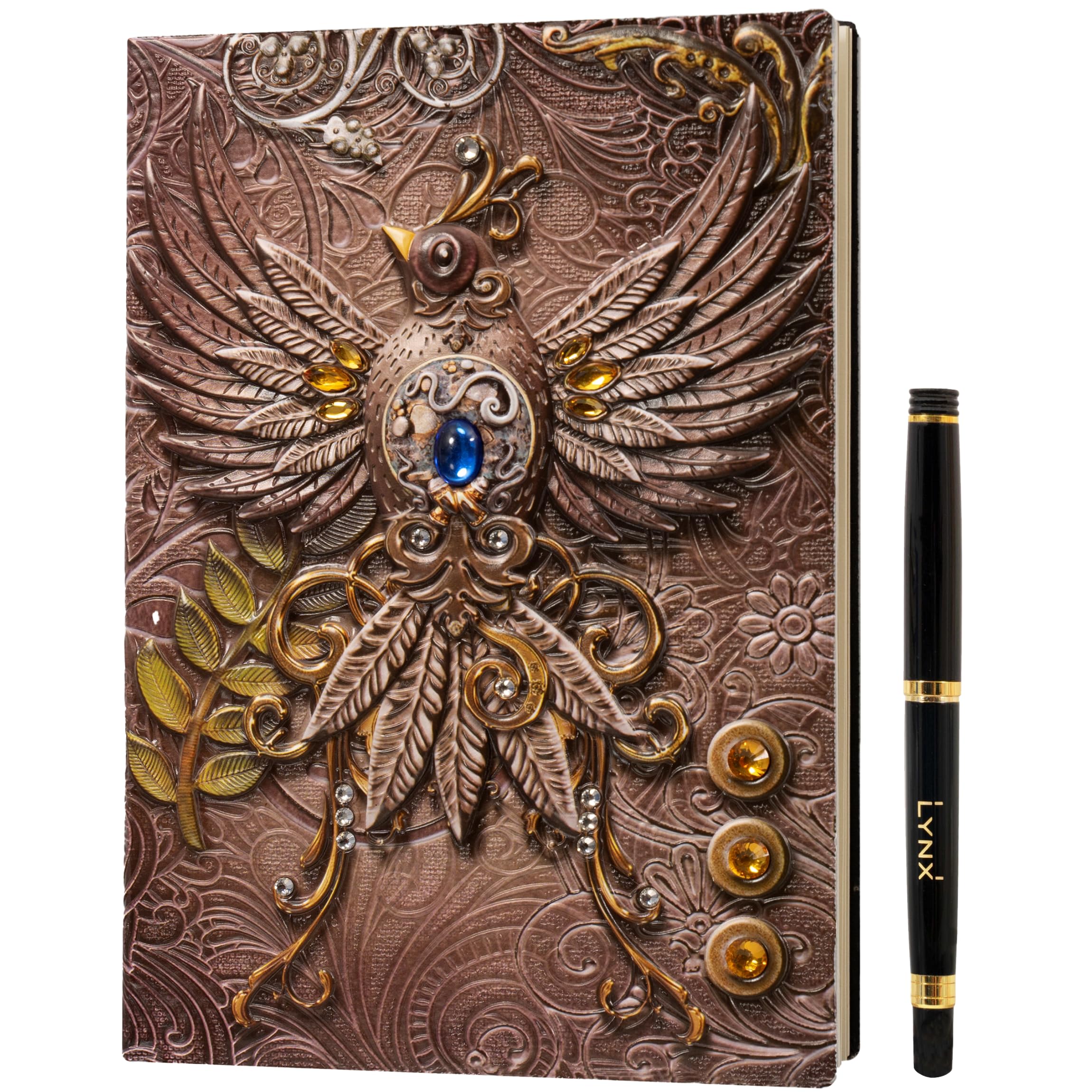 DND Notebook / Journal, Unique 200 Page Book with 3D Pink Phoenix Embossed Faux Leather Cover with Pen- Ideal for Dungeons & Dragons / D&D. Great RPG Accessories Gift for DM's & Players, Men or Women