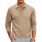Cotrasen Mens Pullover Sweater Collared Long Sleeve Textured Casual Lightweight V Neck Ribbed Knit Polo Sweater