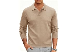 Cotrasen Mens Knit Polo Sweater Long Sleeve Textured Casual Collared V Neck Sweater Ribbed Lightweight Knitted Polos