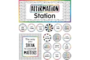 CARSON DELLOSA EDUCATION Carson Dellosa 32pc Affirmation Station Classroom Bulletin Board Set, Affirmation Station Classroom Header, Motivational Poster, 30 Affirmation Station Cards for Kids, Growth Mindset Classroom Decor