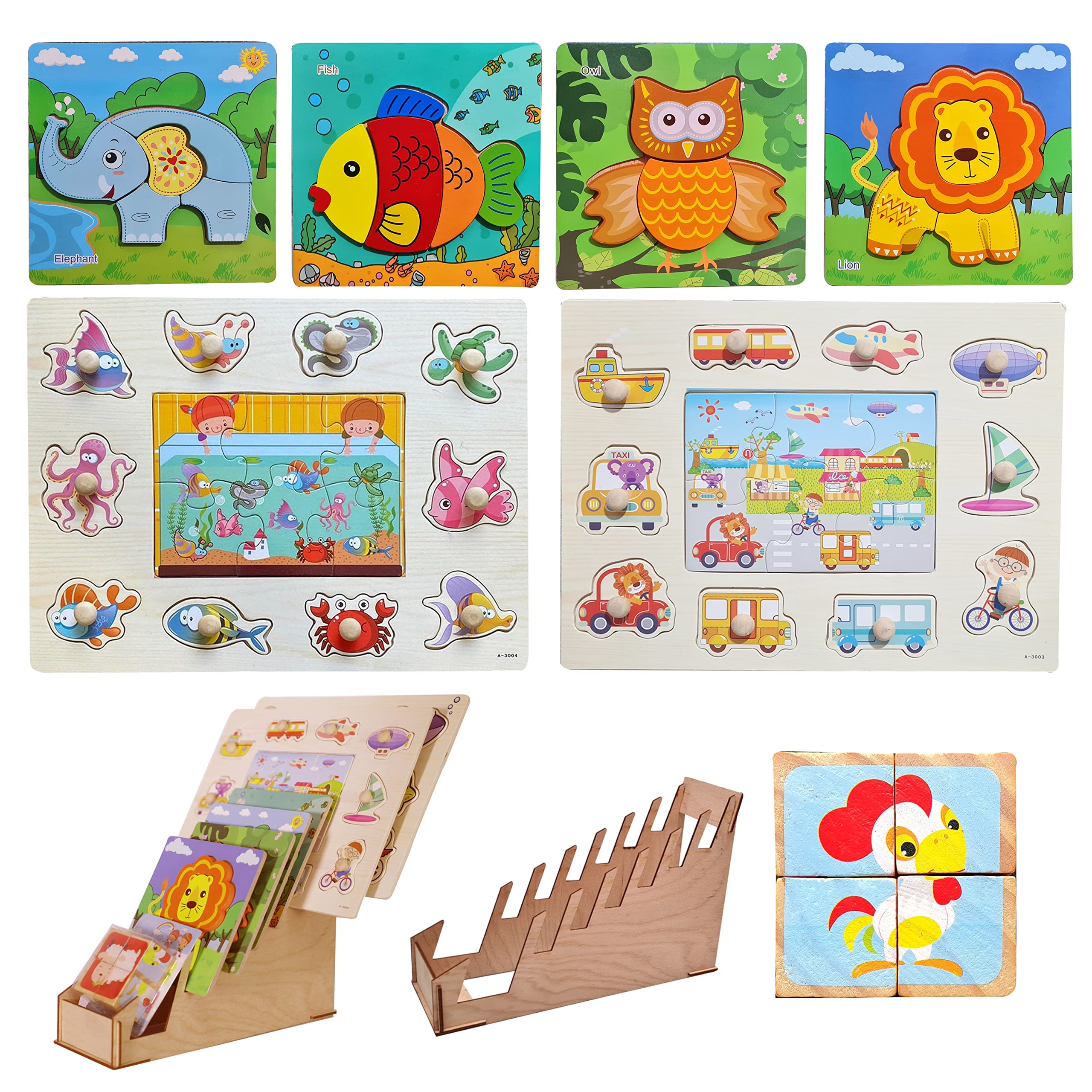 Wooden Puzzle for Toddlers, Montessori Toys for Kids 1-4 Years, Learning Educational Wooden Puzzle Toy, Gift for 1-2-3-4 Year Old Boys and Girls - 8 Pack