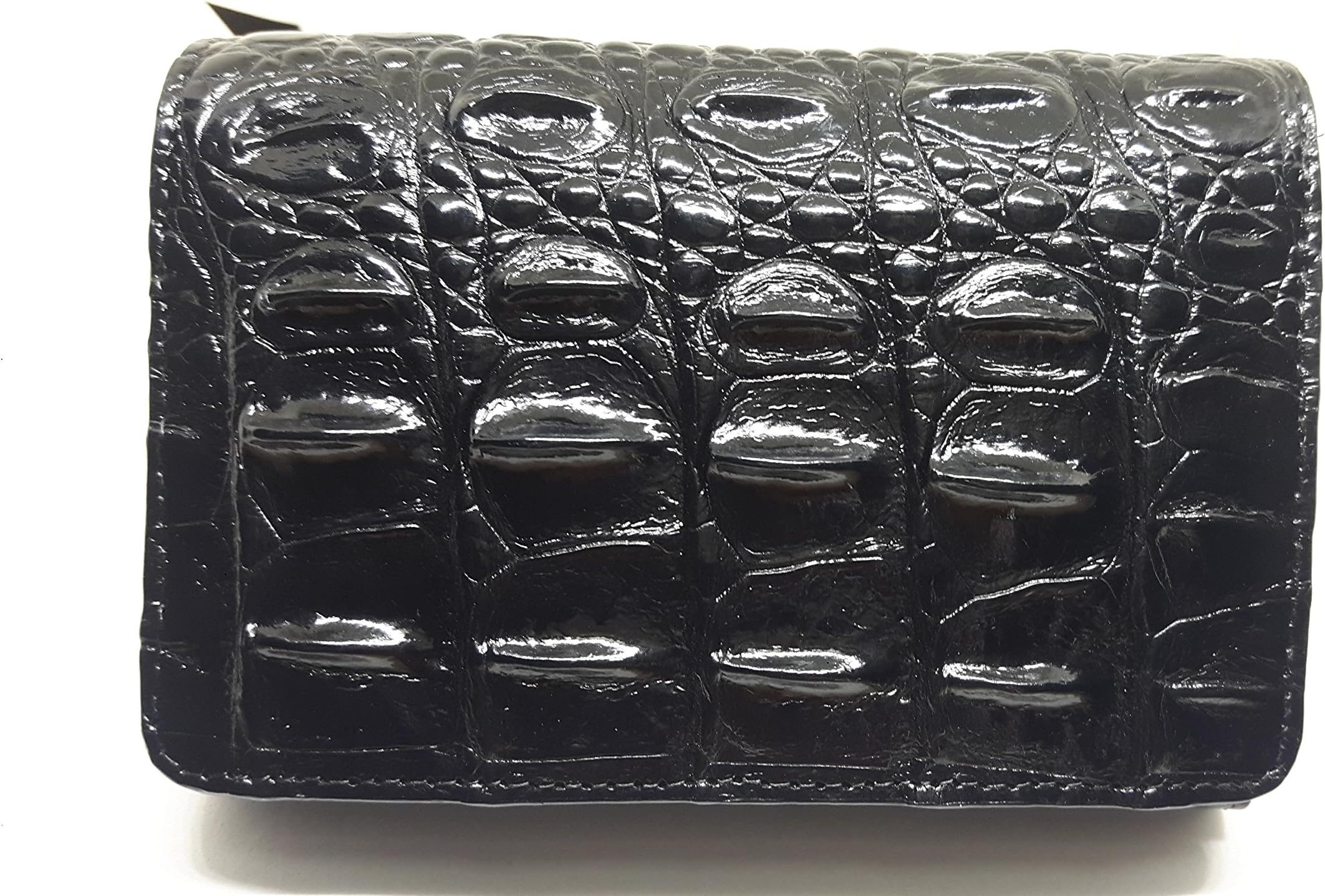 Memon Authentic Crocodile Leather Black (Backbone&Belly) Trifold Coin Window Wallet Clutch Card Snap Purse (fresh water crocodile)