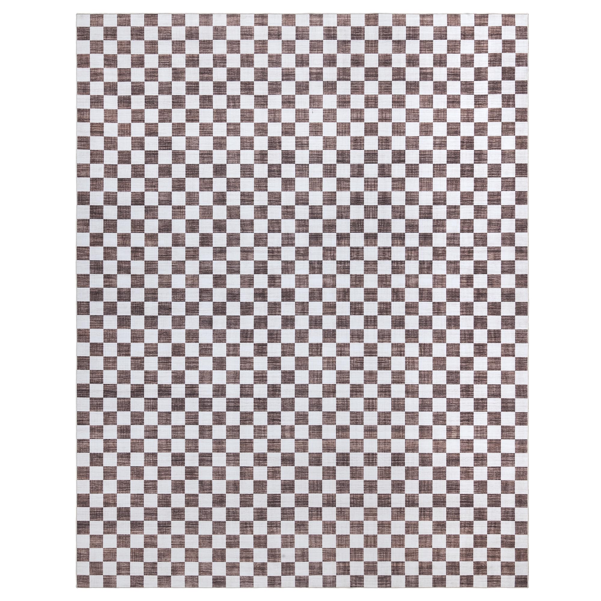 Gertmenian Indoor Boho Area Rug – 8×10 Large, Non Slip, Super Strong, Ideal for High Traffic Areas in Bedroom, Living Room, Kitchen – Checker, Brown/Ivory, 28632