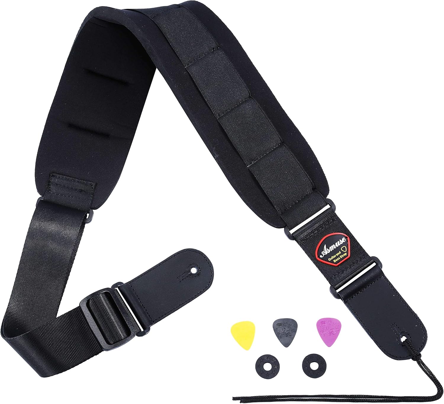 Asmuse™ Gitarrengurt geolstert Bass Guitar Strap Leder Ende 92mm Breite 125155cm verstellbare