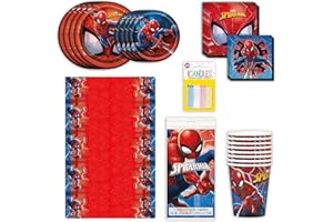 Spider-Man Party Supplies Bundle | Official Licensed Tableware Set with Plates, Cups, Napkins, and Tablecloth | Ultimate Kids