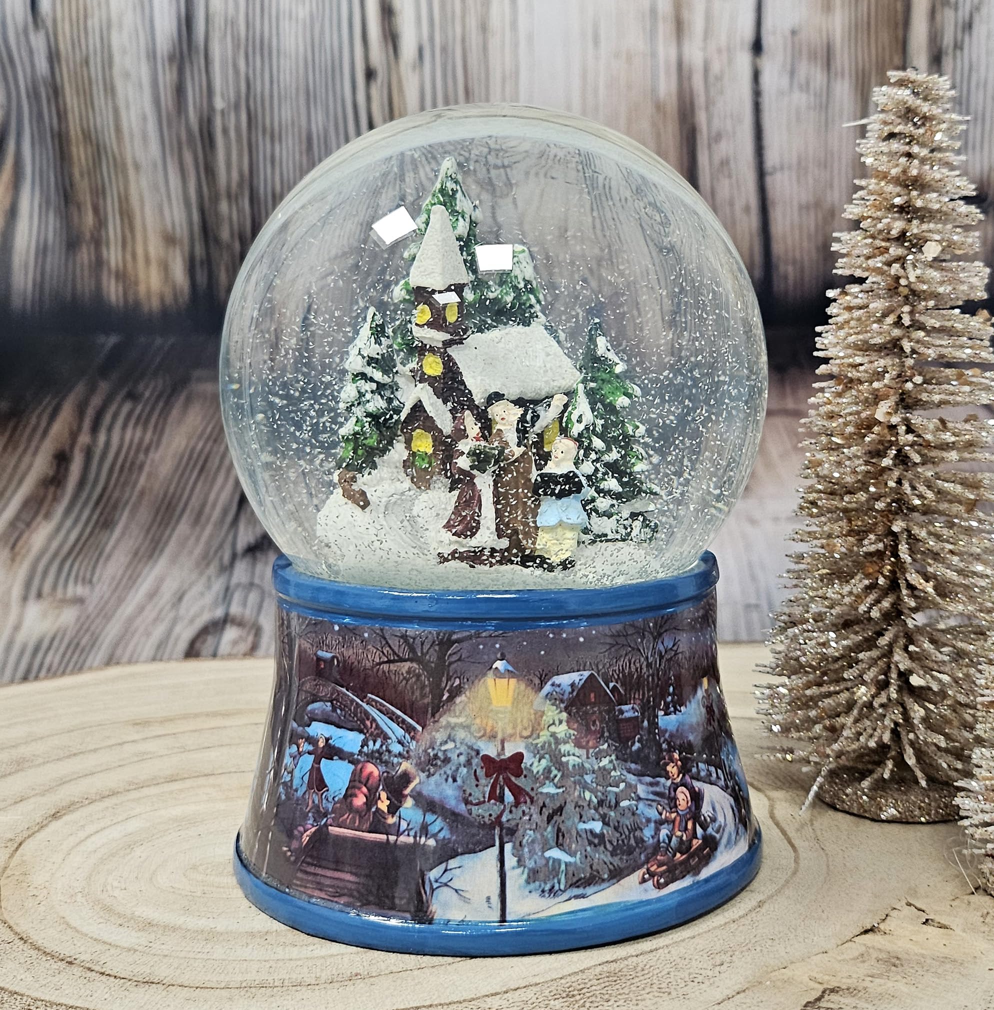 Snow Globe Christmas Walk | Base Winter Landscape Ice Skater | with Music Box | Height: 14 cm W: 10 cm | Shaking Ball | 20130