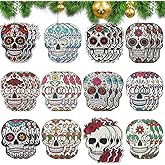 Vercraft 36 Pcs Sugar Skulls Ornaments for Christmas Tree Hanging Decoration Novelty Wood Double-Sided Printing Mexican Christmas Tree Skeleton Head Decor for Holiday Party Favor