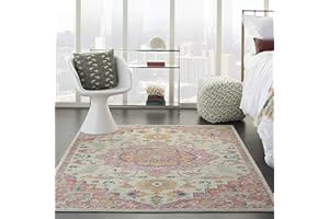 Nourison Home Passion Ivory/Pink 5'3" x 7'3" Area Rug, Boho, Moroccan, Bed Room, Living Room, Dining Room, Kitchen, Easy Cleaning, Non Shedding, (5' x 7')