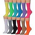 Tipi Toe Women's 12 Pairs Lightweight Colorful Patterned Crew Socks