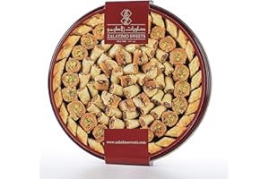 Zalatimo Sweets Since 1860, 100% All Natural Assorted Baklava, Slightly Sweet Baklava in Round Metal Gift Tin, No Preservatives, No Additives, No Corn Starch, No Syrups! 2.2Lbs