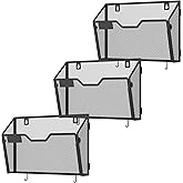 Docnest 3 Pack Hanging Wall File Holders, Mesh Wall Letter File Holder, Wall Mounted Mail Paper Document Folder Holder with Hooks for Office, Home, School, Black
