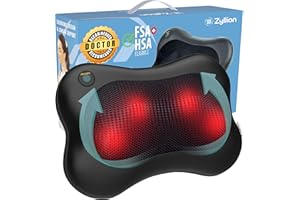 Zyllion Shiatsu Back and Neck Massager with Heat - 3D Electric Kneading Deep Tissue Massage Pillow for Muscle Pain Relief, Black, ZMA-13