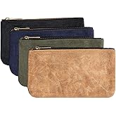 Tool Pouch, Heavy Duty 16oz Waxed Canvas Metal Zipper Tool Bags, Water Resistant, Durable, 4pc Set (7.6x4.5 inches)