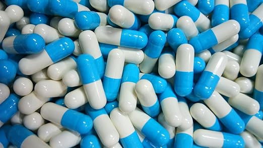 blue and white capsule