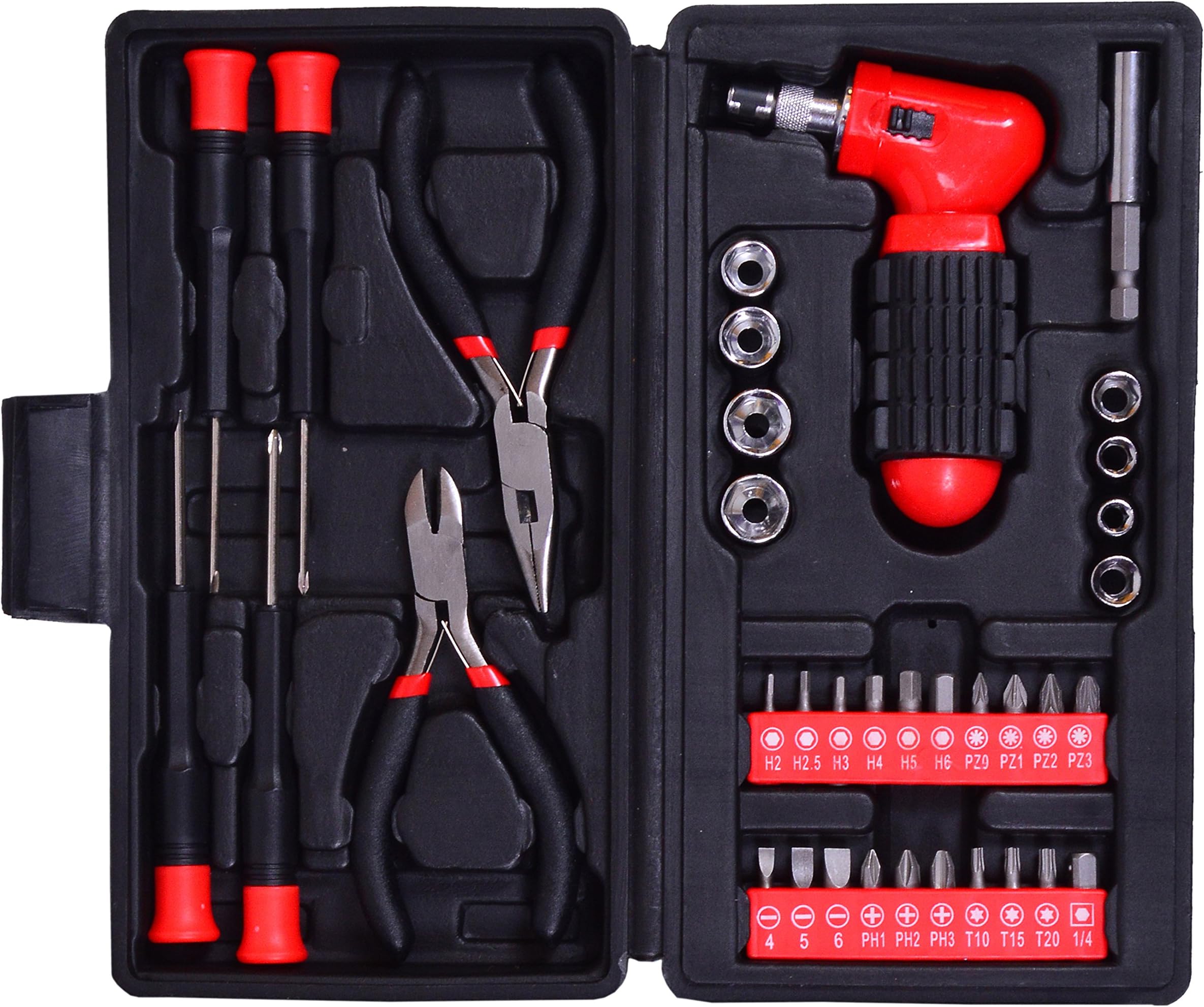 Visko ST9254 Hand Tool Set | 37-Pieces | Standard | Home Hand Tool Kit for for Household & Emergency Maintenance | Wrench | Red color |