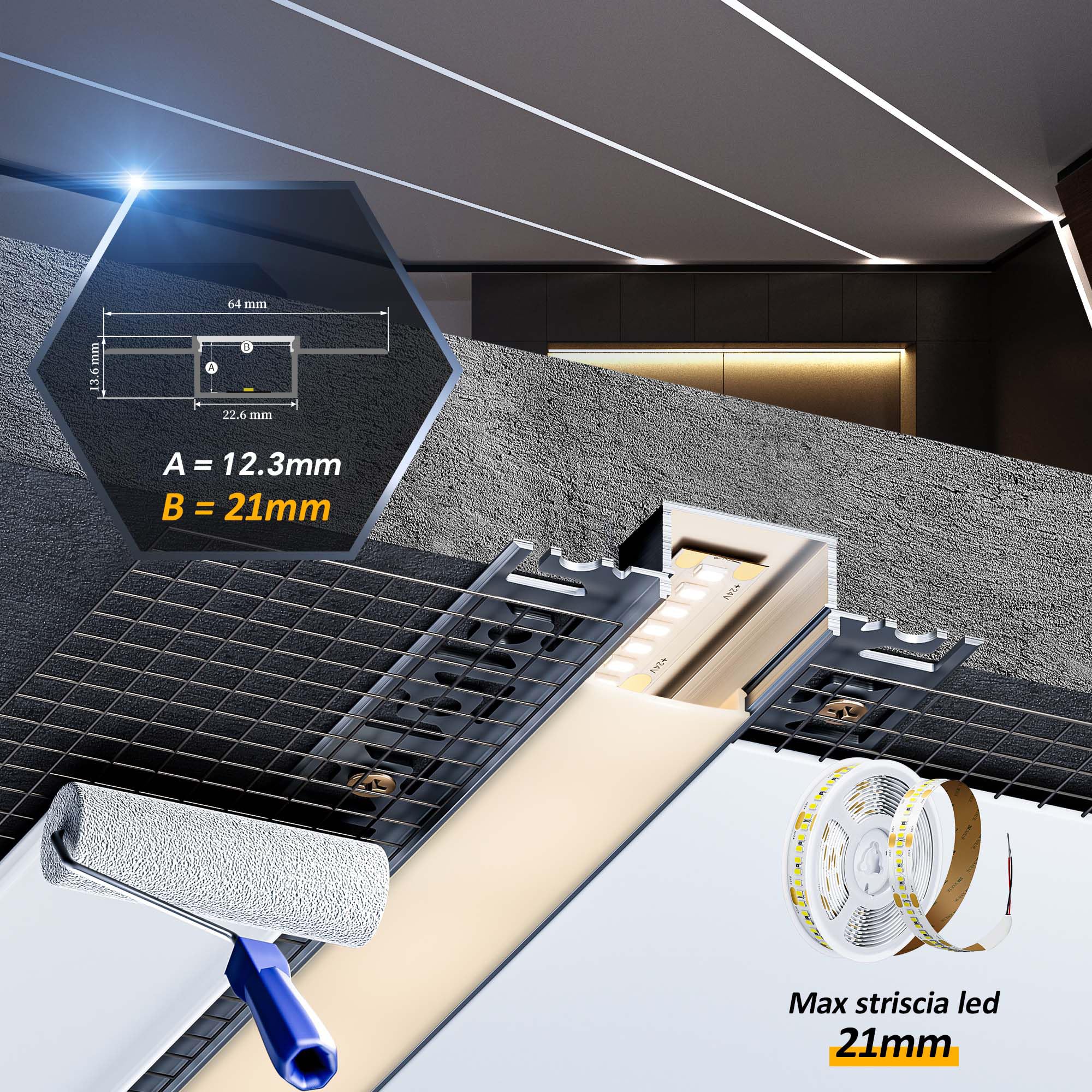 10× LED Trockenbauprofil 2M für 20mm LED Streifen – Aluminium Unterputzprofil für Trockenbau, kompatibel mit Philips Hue & Groove, Decke Wand indirekte Beleuchtung (LED Drywall Profile -2M, 10) 2