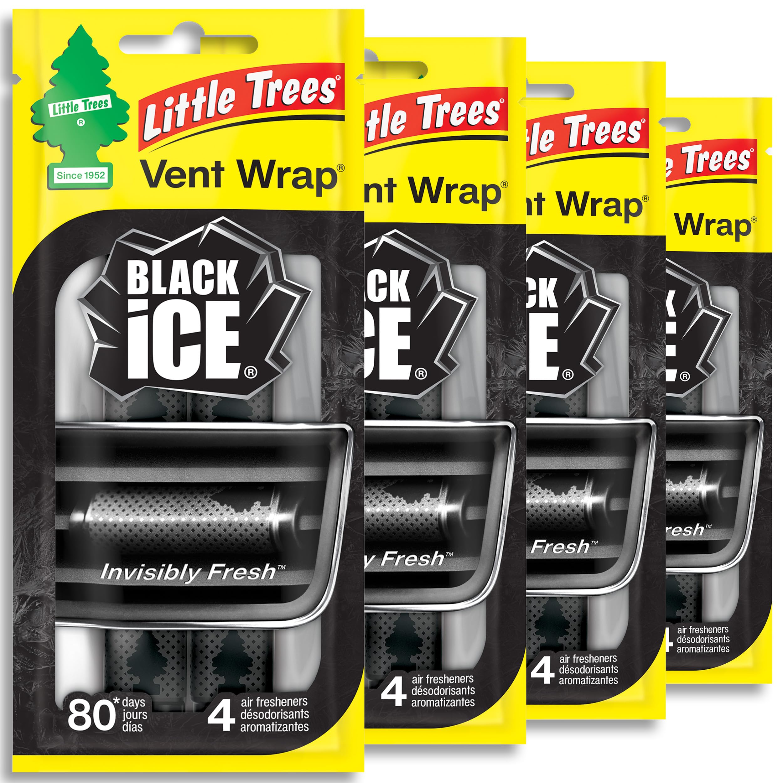 LITTLE TREES Car Air Freshener | Vent Wrap Provides Long Lasting Scent, Invisibly Fresh | 16 Air Fresheners | Black Ice