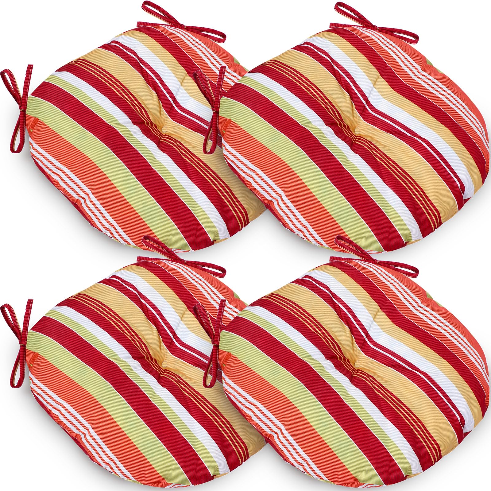 Photo 1 of Wesiti Round Bistro Seat Cushion Set of 4, 15" x 15" x 4" Round Outdoor Chair Cushions with Ties Patio Furniture Chair Pads Waterproof for Patio Home Garden Office(Red Stripe)