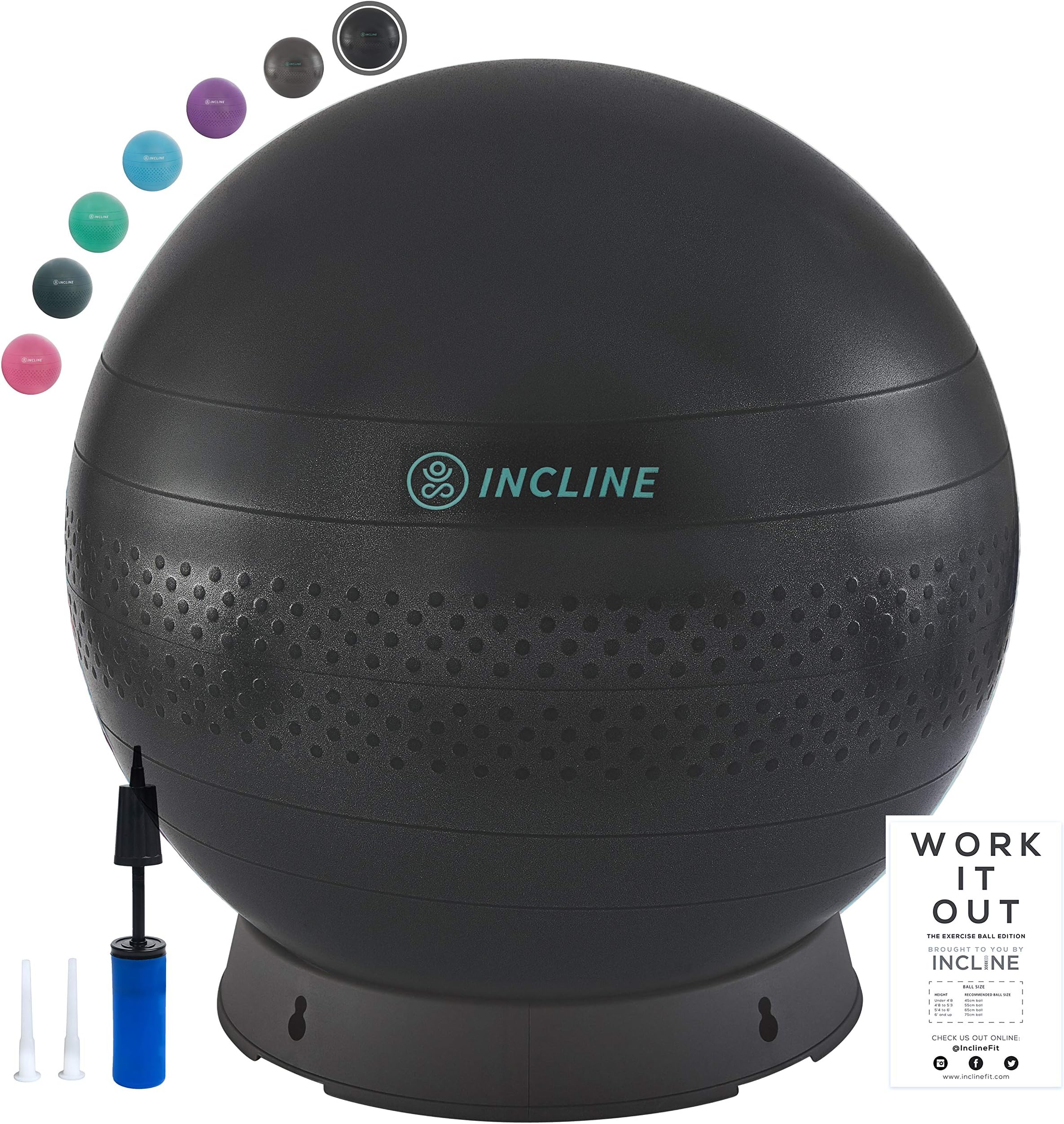 Incline Fit Anti-Burst Exercise Ball, Base & Pump