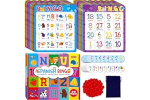 SpriteGru Spanish Bingo Game, 12 Bingo Board Spanish Letters, Numbers & Words Vocabulary Game, Early Educational Toys for Learning - Ages 4 and up, Perfect for Classroom & at Home (Up to 12 Players)