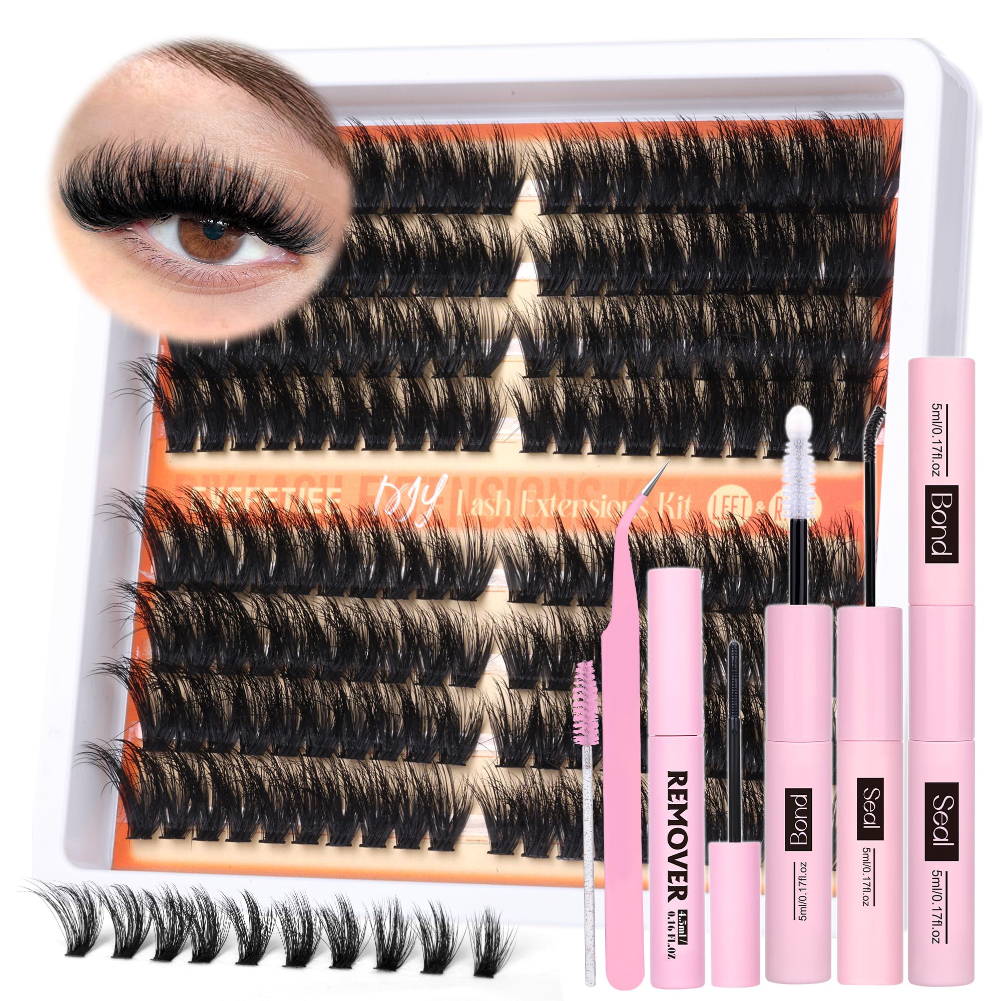 GVEFETIEE Cluster Lashes Kit Fluffy Lash Extensions Kit Cluster Individual Lashes Kit 2 Styles Left & Right Volume Eyelash Extensions Kit with Lash Bond and Seal Lash Remover Tweezers by GVEFETIEE — image 1