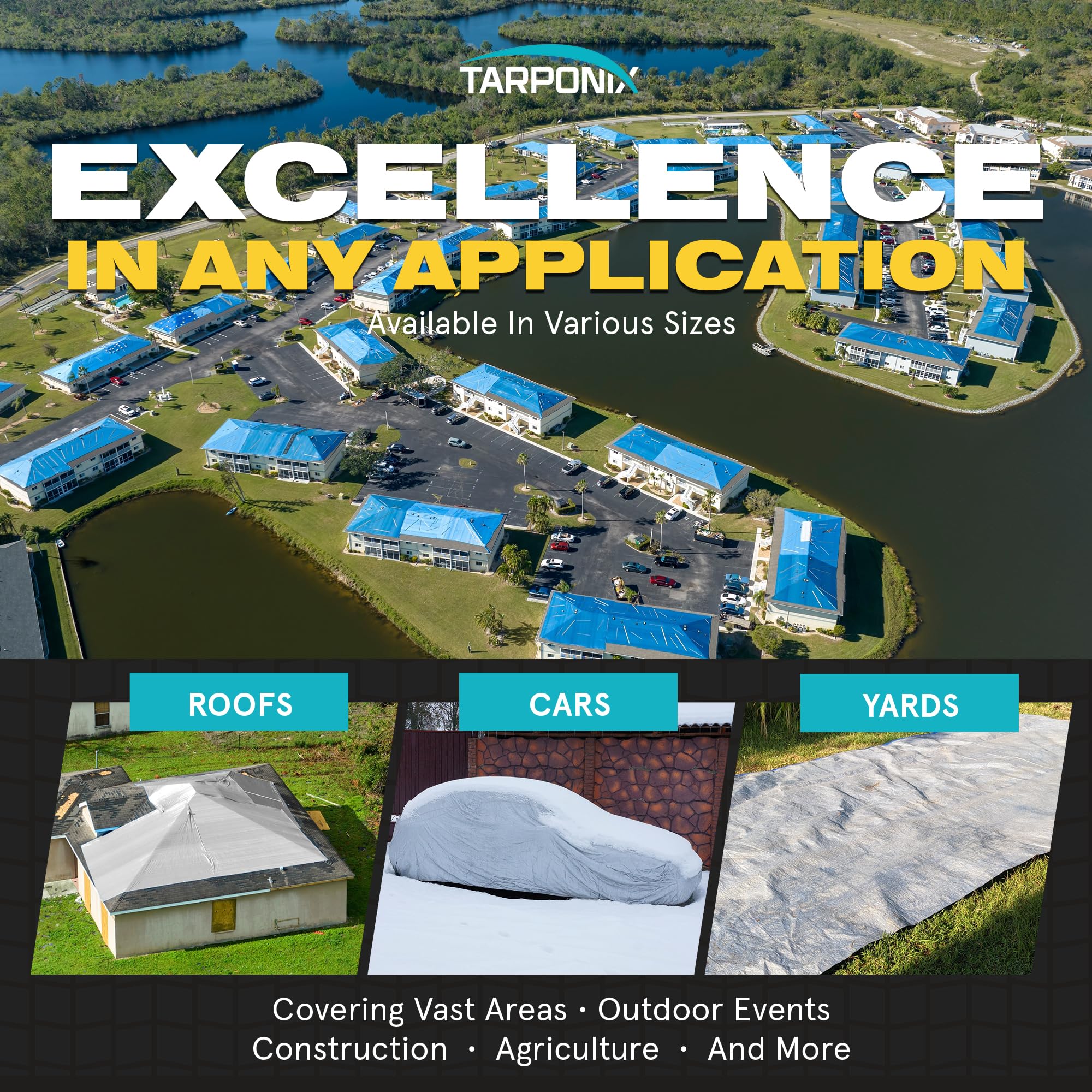 Condition photo showing New/Like New for tarponix super heavy-duty brown tarp 9' x 12' – 16 mil thick, all-weather waterproof cover with rein