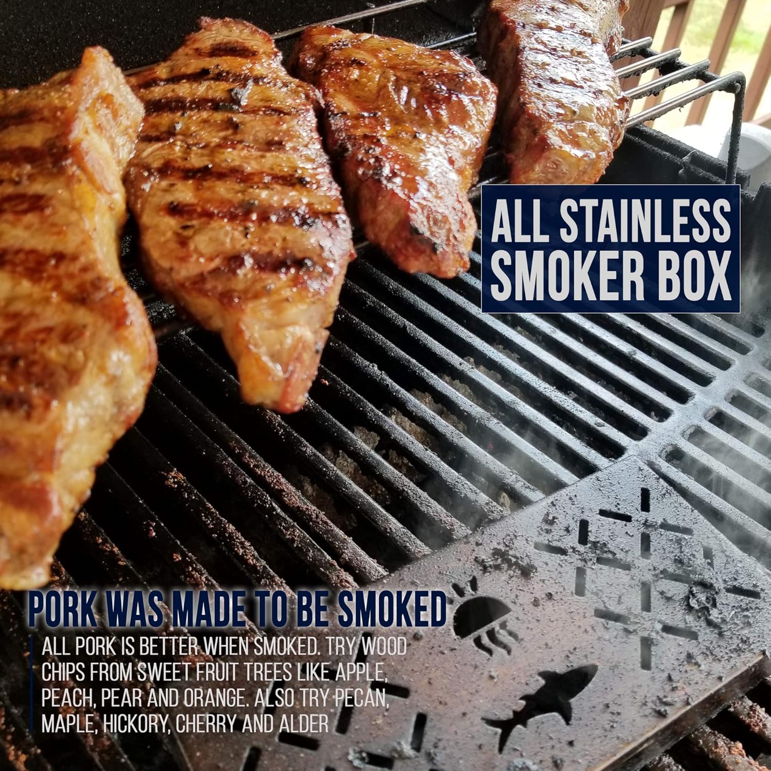 Smoker Box for Gas Grills and Charcoal Kettles - Works with All Pellets and Wood Chips - Professional BBQ Smoke Flavor from Propane or Electric Grilling: Garden & Outdoor