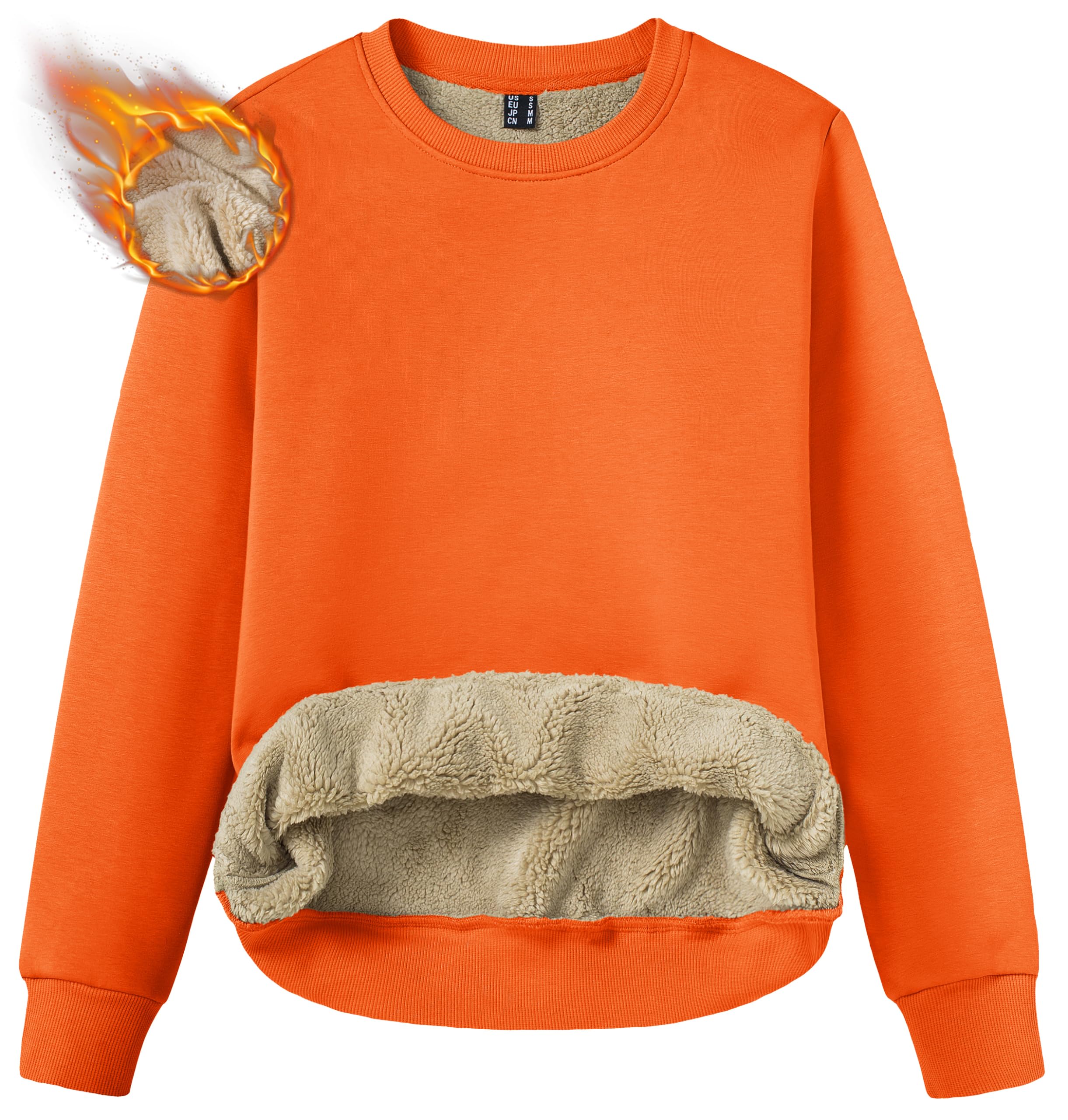 TACVASEN Women's Crewneck Sweatshirts Fleece Lined Sherpa Pullover Winter Shirts Warm Sweaters Orange, M Image