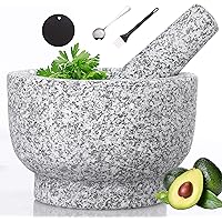 Mortar and Pestle Set Natural Granite Guacamole Molcajete Bowl for Kitchen Herbs Pestos and Spices Grinder Include Non…