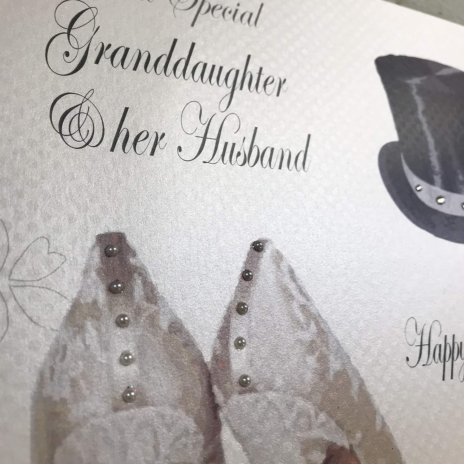 WHITE COTTON CARDS To a Special Granddaughter & her Husband Happy Day to you both Handmade Wedding Card, XPD33, 22x22cm - Image 3