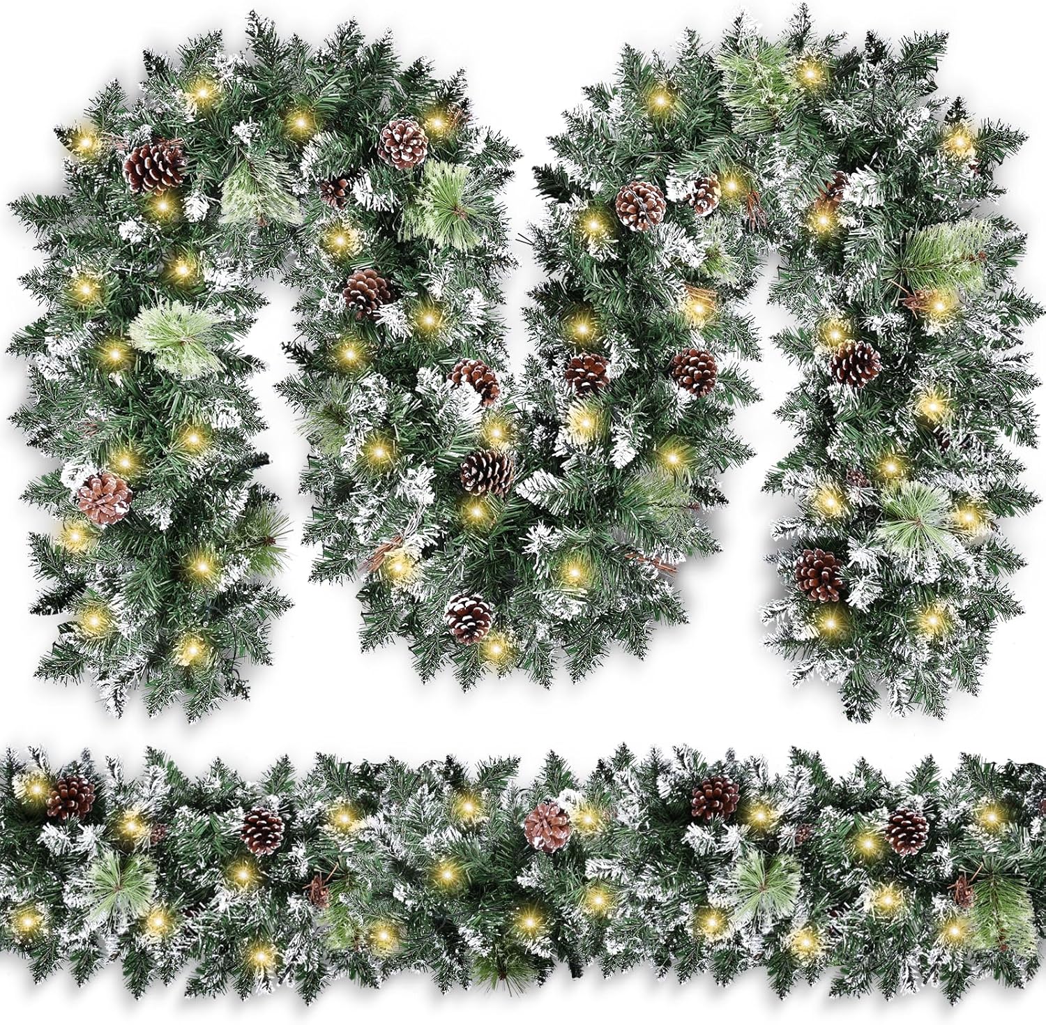 Wreaths, Garlands & Swags - Christmas Garland with Lights, Covanm 9Ft Garland with LED Lights, Artificial Pine Cones and Pine Needles Use for Christmas Decorations and Holiday Mantle Decor