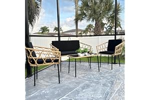 YITAHOME 4 Pieces Patio Furniture Set, Wicker Outdoor Bistro Set, All-Weather Rattan Conversation Set with Loveseat Chairs Table Cushions for Backyard, Pool, Deck, Garden – Black