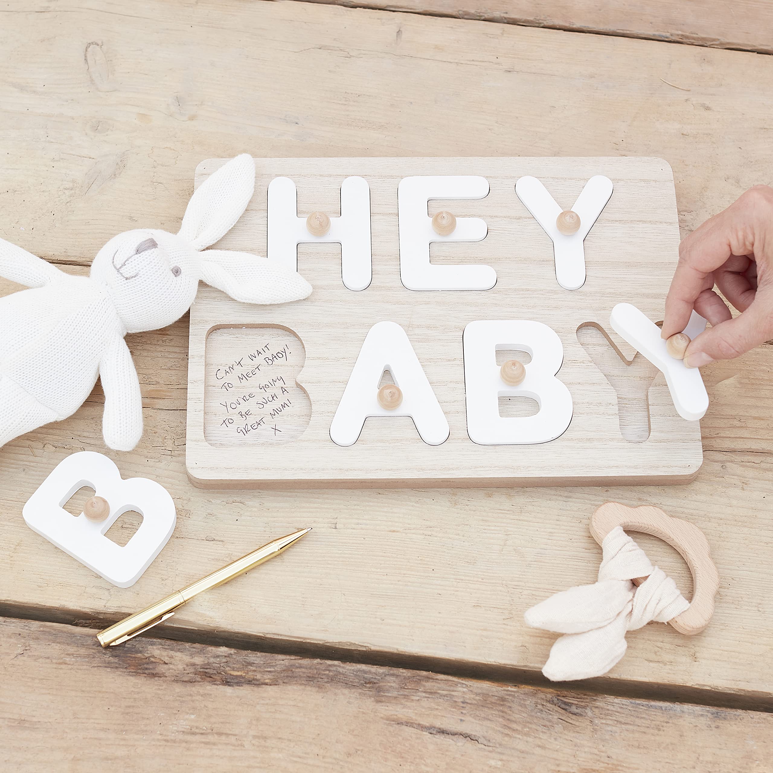 Ginger Ray Hello Baby Alternative Baby Shower Guest Book Wooden Puzzle