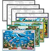 Tot Talk Animals &amp; Nature Placemat 4-Pack, Ocean, Mountains, Savanna,Jungle | Made in USA, Double Sided, Durable, Reusable, Non Toxic Material, Award Winning, Dry Erase &amp; Washable Markers Friendly