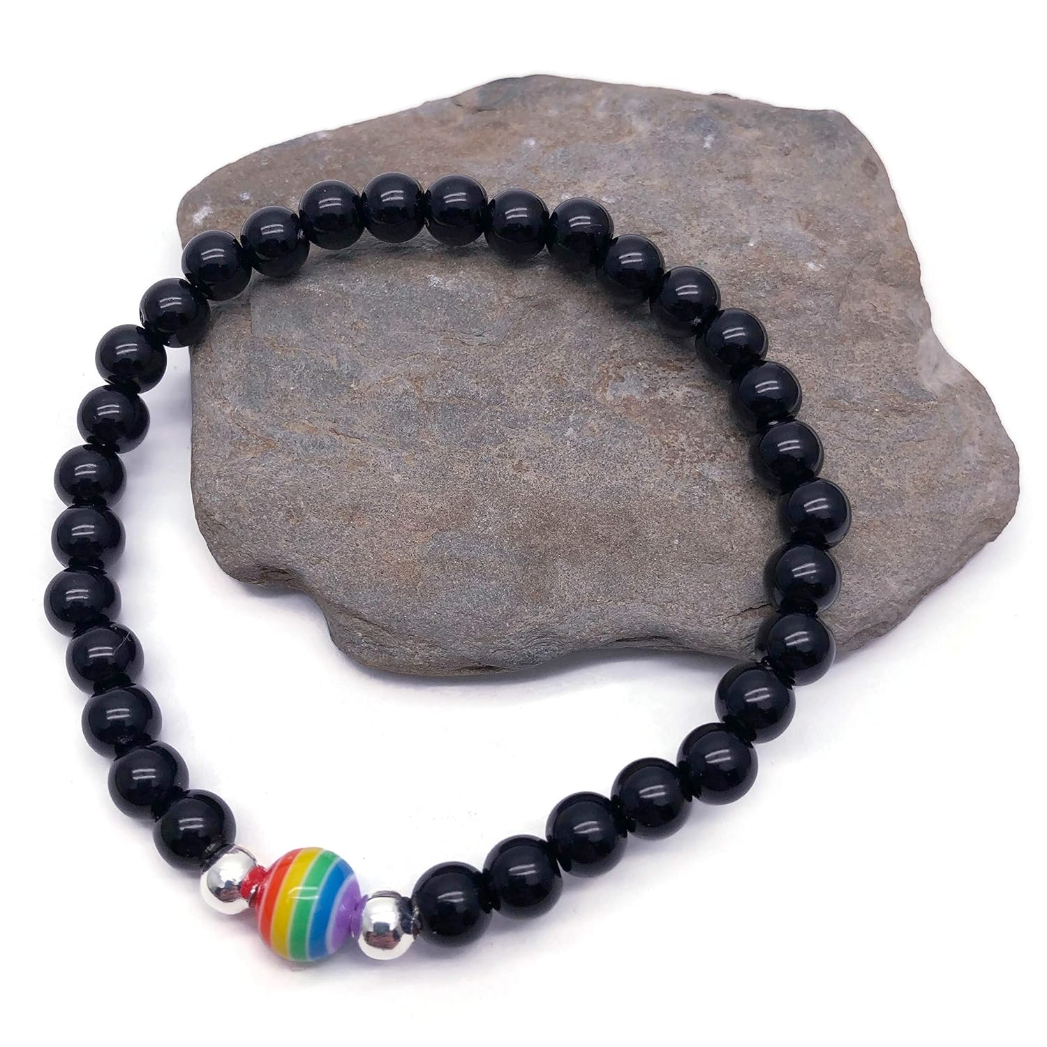 Rainbow Bead Pride Bracelet 6mm Black Acrylic Beads