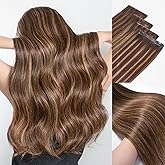 LUVME Invisible Clip in Hair Extensions Real Human Hair, 14 inch 110g 6Pcs, Natural Brown Highlights Human Hair Extensions Clip ins for Women, Natural Seamless Straight Human Hair