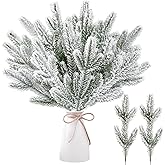 Sggvecsy 30 Pcs Snow Frosted Artificial Pine Branches Christmas Snowy Pine Needles Fake Greenery Pine Spray Picks for DIY Crafts Garland Wreath Xmas Embellishing Home Holiday Decoration