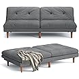 Furmax Futon Sofa Bed Modern Linen Couch Convertible Folding Futon Reclining Sleeper Sofa Couch for Small Space Apartment Loveseat with Adjustable Backrest (Dark Grey)