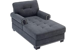 Beaugreen 59" Chaise Lounge,Chaise Sofa Bed with Rivets,Indoor Sleeper Sofa Couch,Modern Upholstered Leisure Recliner for Bedroom Living Room（Dark Grey