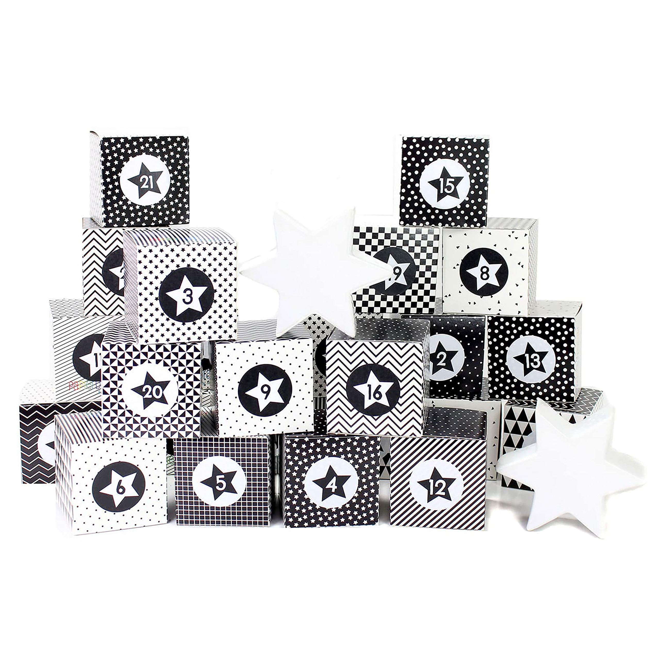 DIY Advent calendar box set 24 black & white boxes to set up and fill with surprises - Black-and-white
