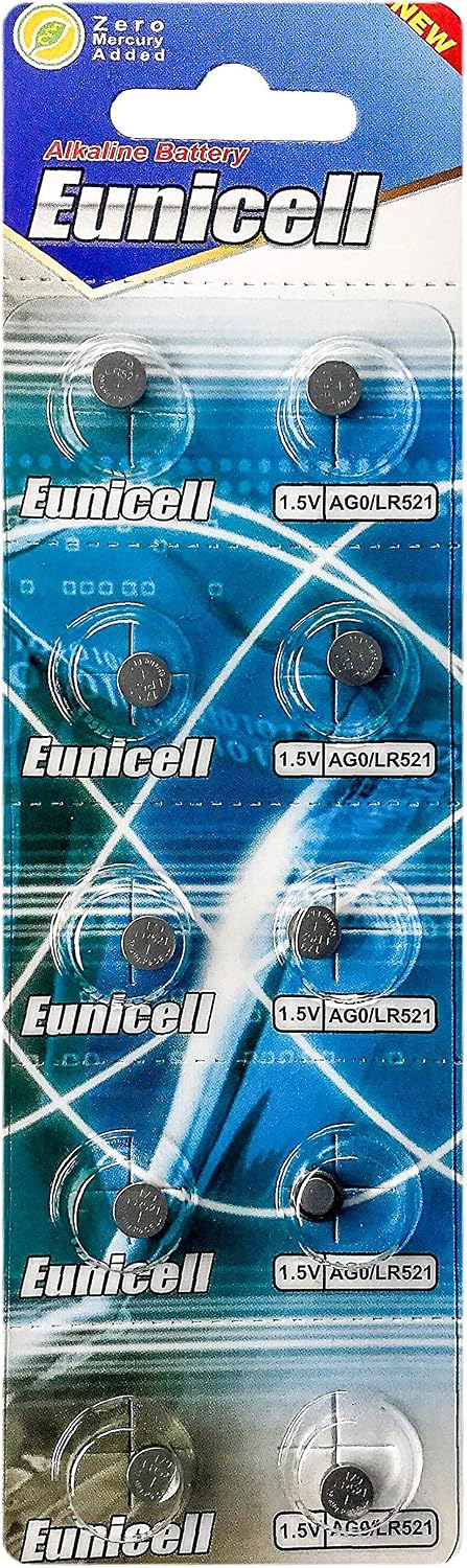 AG0 (3 Blister Ercards = 30 batteries) Eunicell, Silver, LR521