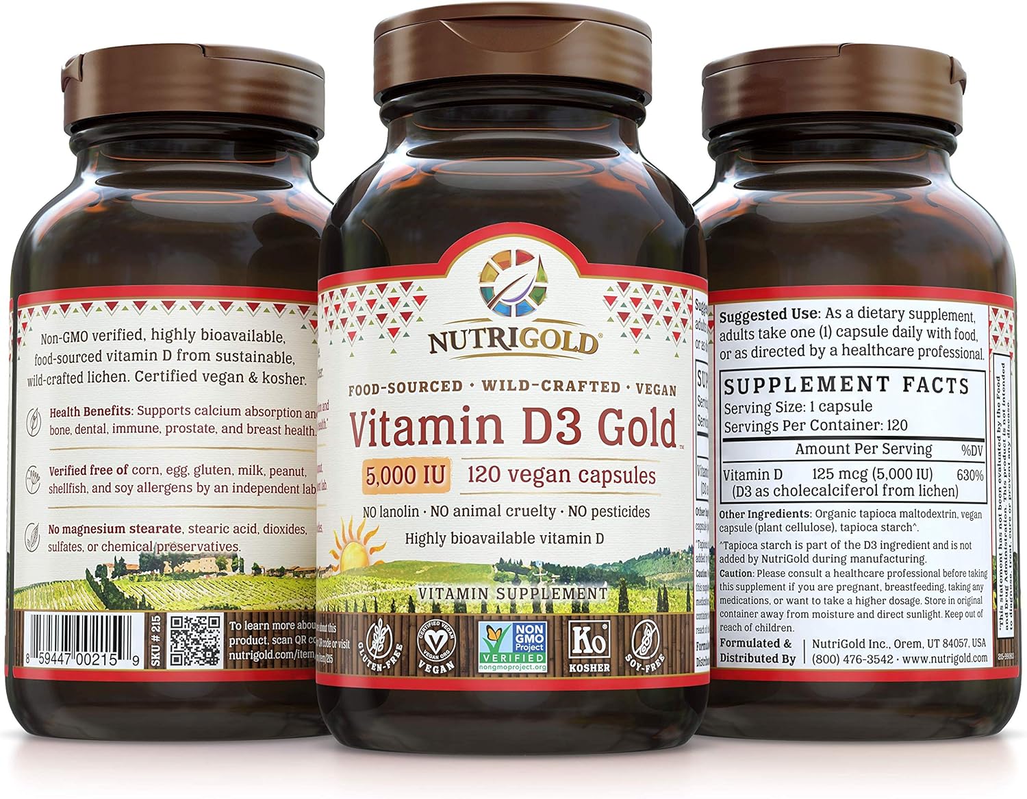 Nutrigold FoodSourced Vitamin D3 5000 IU, 120 Capsules (Natural