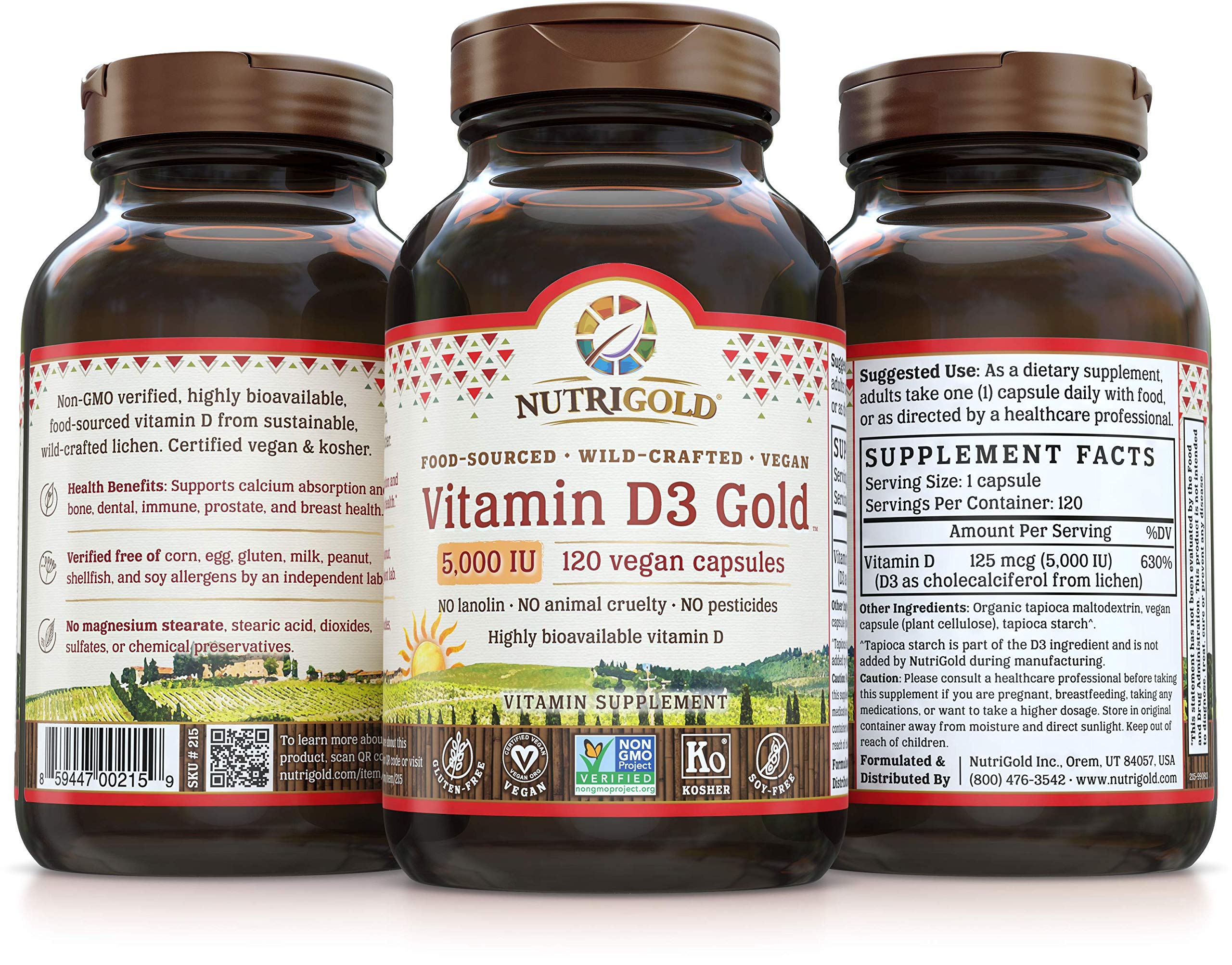 Nutrigold FoodSourced Vitamin D3 5000 IU, 120 Capsules (Natural
