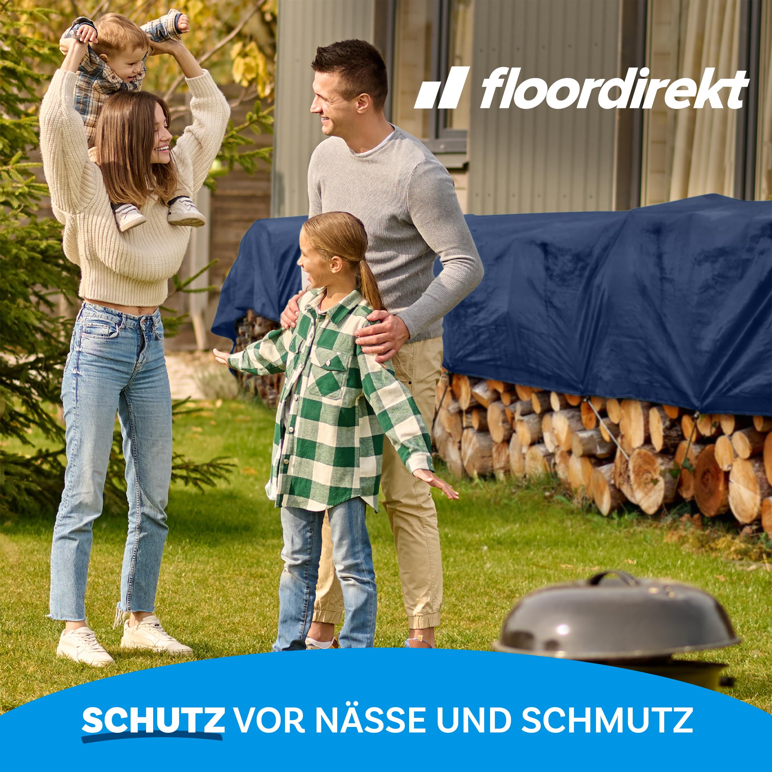 Floordirekt Abdeckplane | Gewebeplane | Schutzplane | Bootsplane Zeltunterlage für Camping & Outdoor Garten wasserdichte Planemit Ösen Viele Größen & Farben 4x6m 24m² 140 g/m², Blau 7