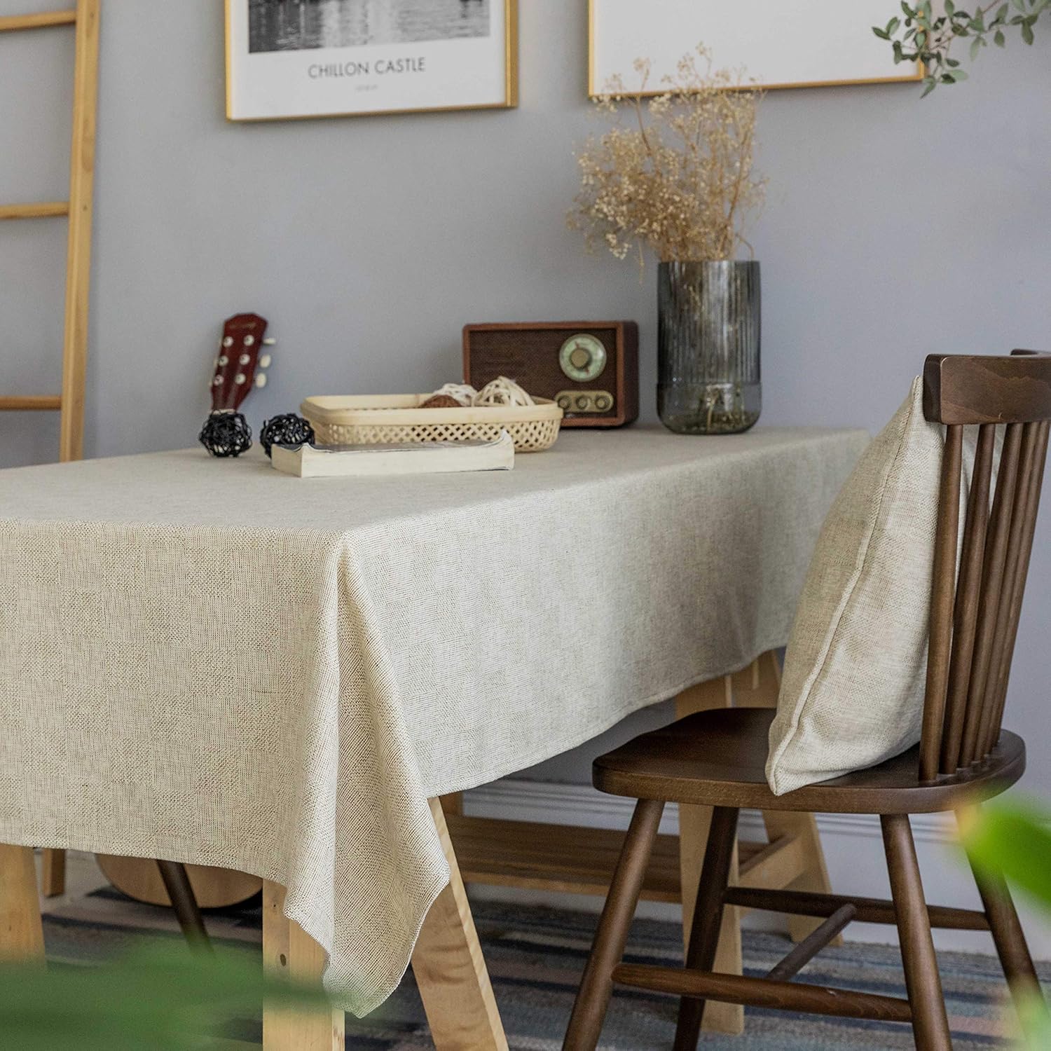 Home Brilliant Tablecloth Solid Soft Linen Farmhouse Checker Table Covers for Party Kitchen Indoor Outdoor Table Clothes for Dining Table, 52x86 inch, Natural: Furniture & Decor