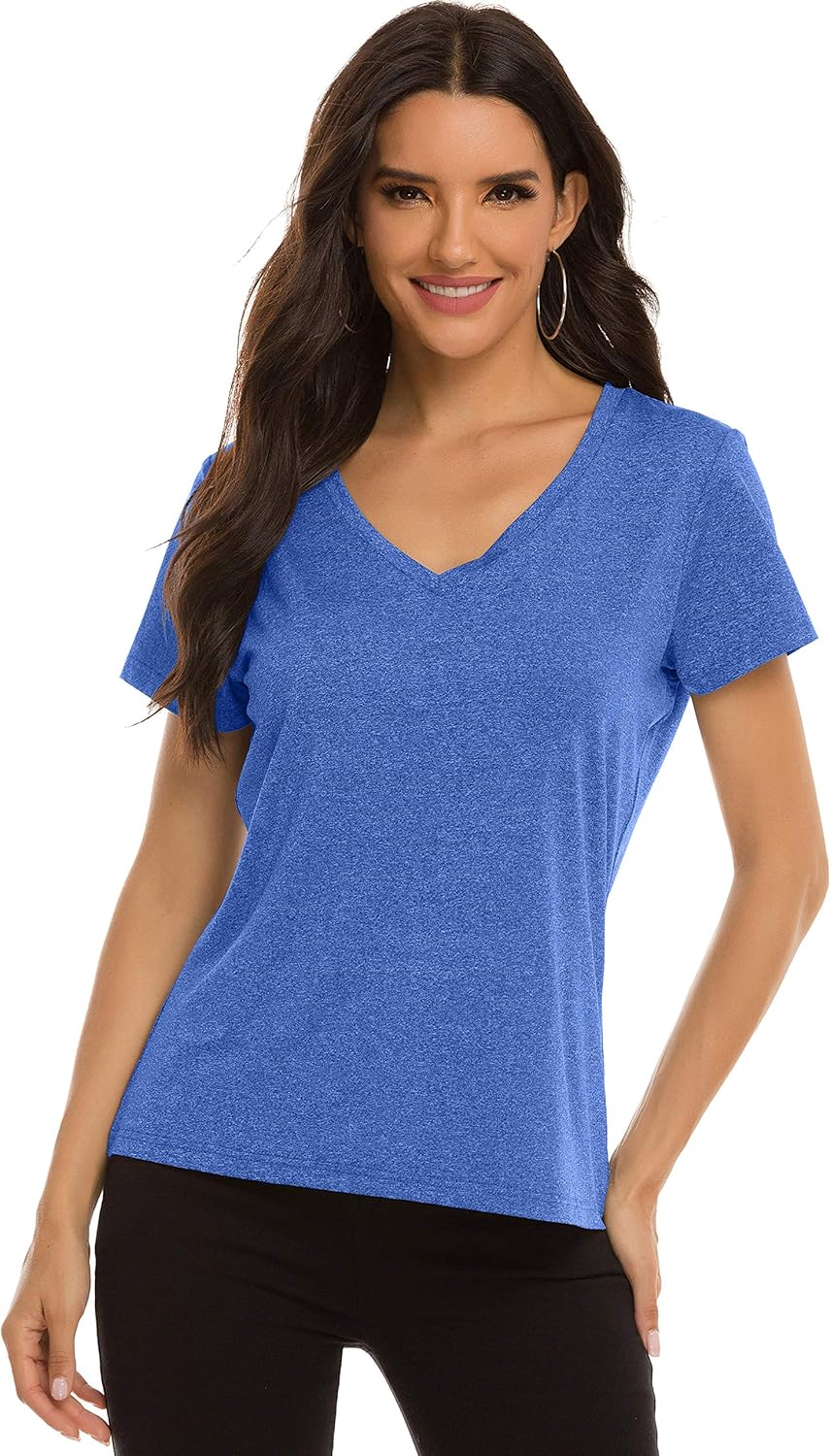 MoFiz Women's Short Sleeve Athletic Shirt Cool Dry Active Sport T-Shirt V-Neck Workout Tee: Clothing