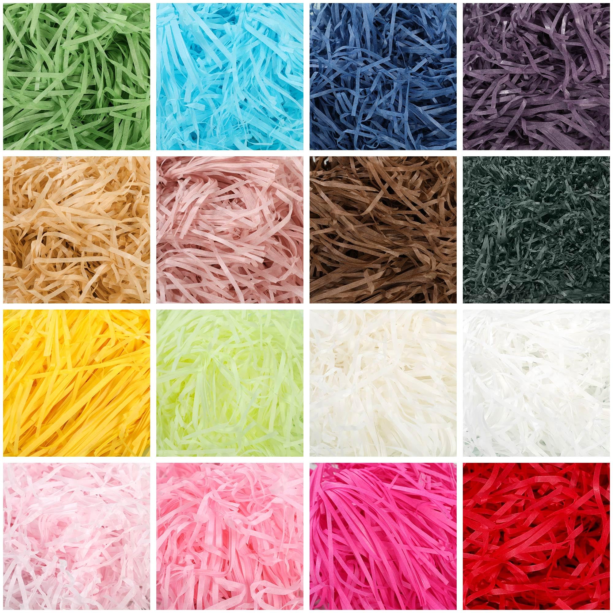 LJY 16 Colours Shredded Paper for Gift Boxes (20g per Bag) - Mixed Colour Hamper Filling, Basket Filler and Gift Box Stuffing, Crinkle Cut Tissue Paper for Weddings and Parties